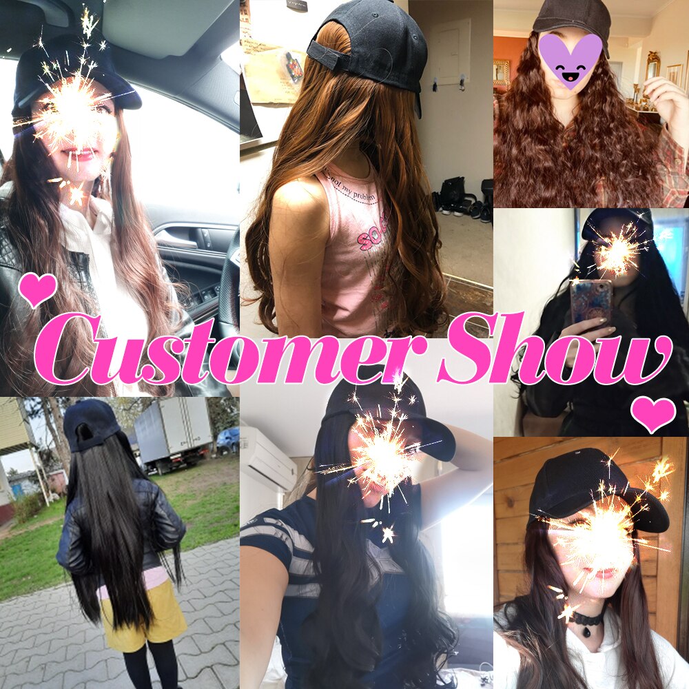 MODERN QUEEN Baseball Cap Hair Wig Long Synthetic Straight cap Hair Wigs Naturally Connect Synthetic Hat Wig Adjustable for Girl
