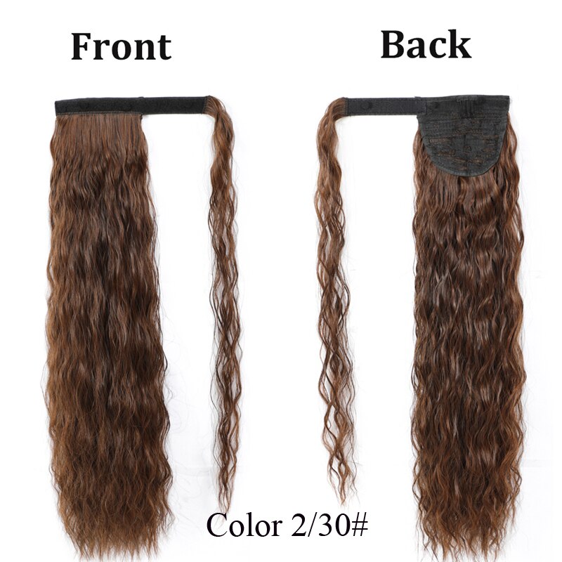 Lanyi extensión de cola de caballo sintética para mujeres envuelve alrededor de Magic Past Yaki Cola de Caballo de maíz onda Clip en la Ondulado Natural del pelo: Brown 2-30