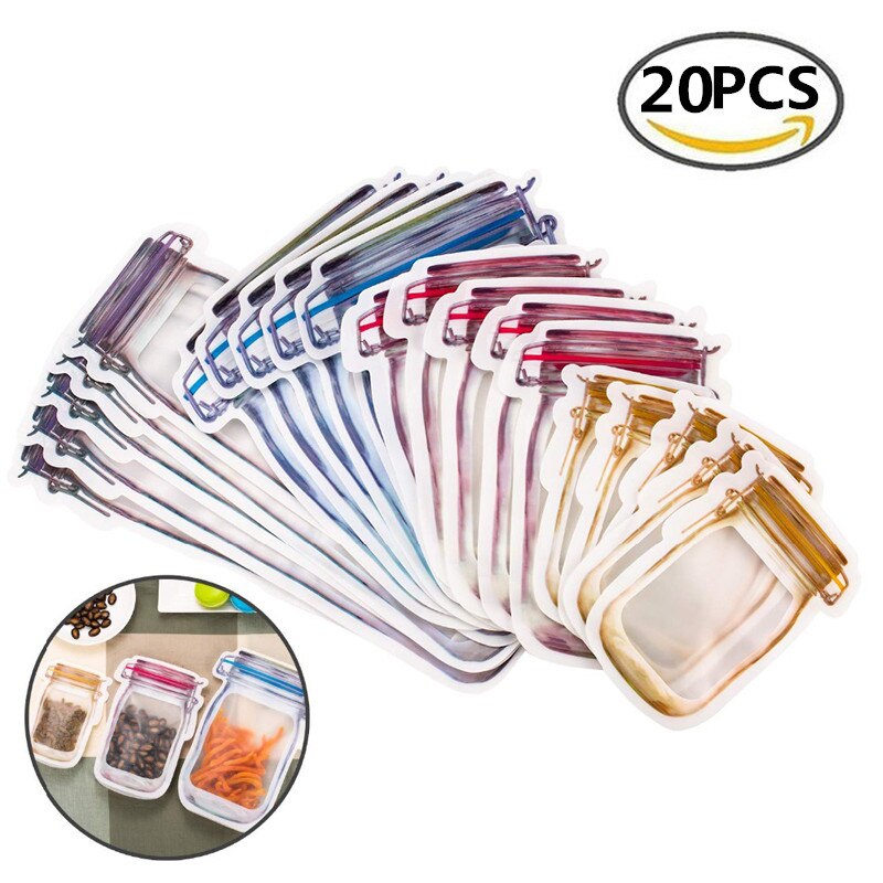 Eco Friendly Portable Mason Jar Bag Plastic Kitchen Organizer And Storage Container Box Bolsa De Plastico Rangement Ziplock Bags: 20pcs