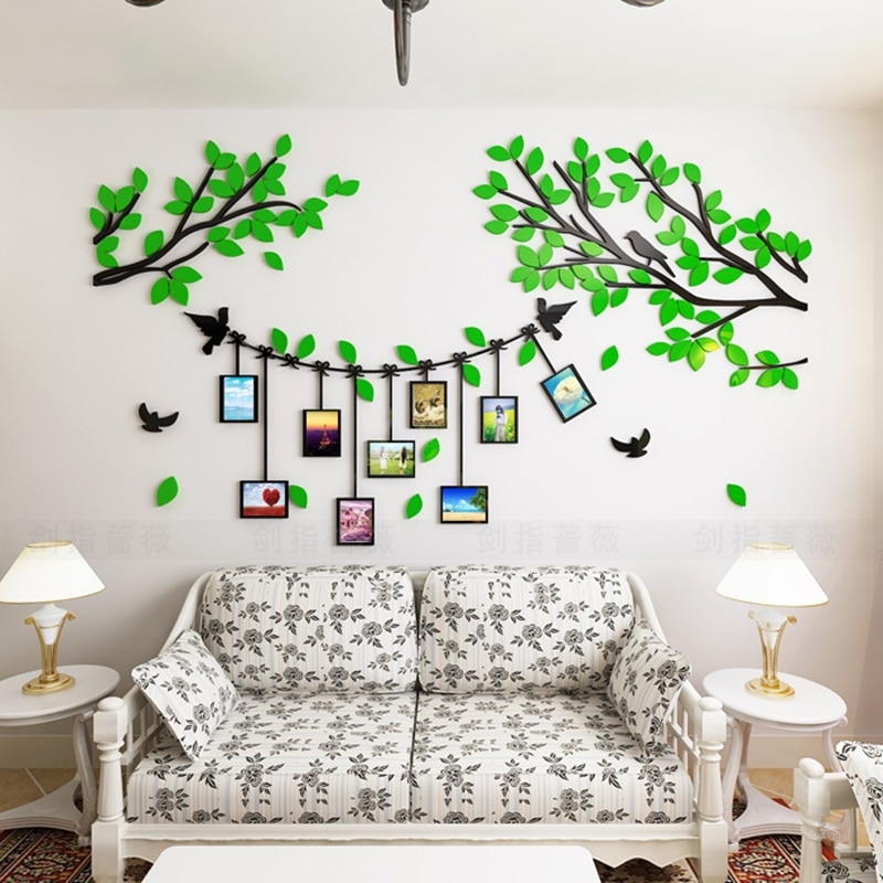 Famille Photo arbre 3D bricolage acrylique Stickers muraux décor à la maison Photo cadre arbre Stickers muraux affiche Art Mural pour salon chambre