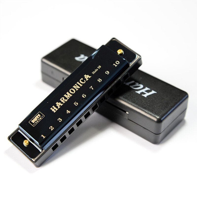 10 Hole Blues Harmonica - C Tone - Tremolo - Metal Body - with Bag