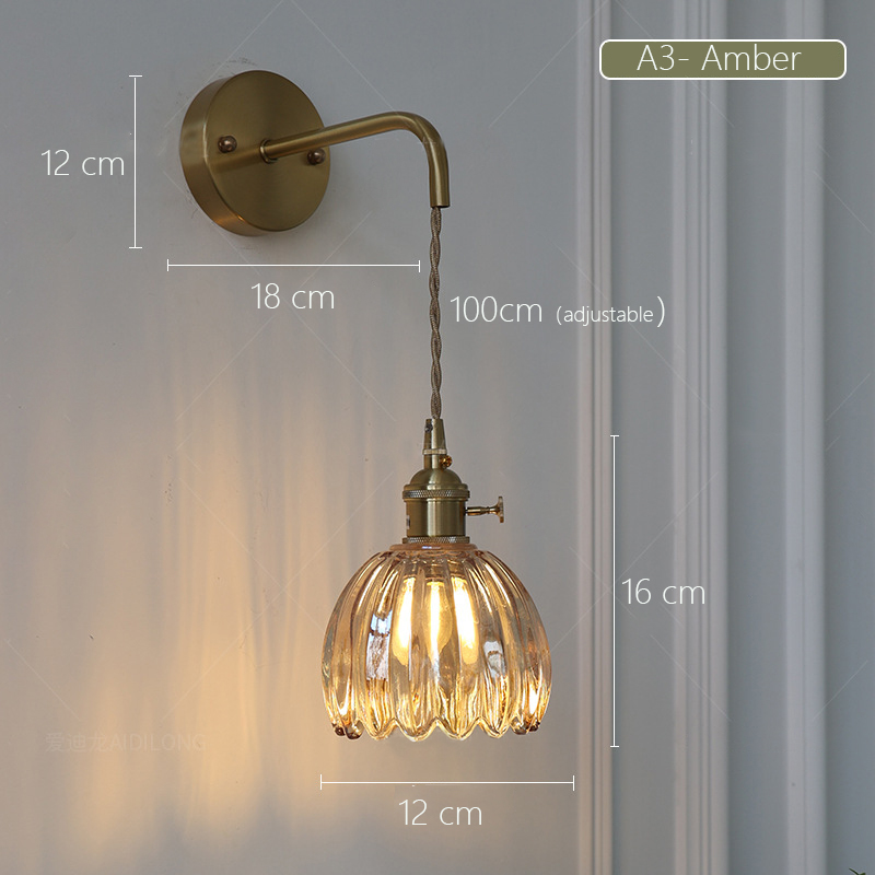 Japansk retro blomstervegglampe i glass moderne enkel nattbordslampe til soverom/studie ledet-speillampe nordisk vegglampe: Grønn