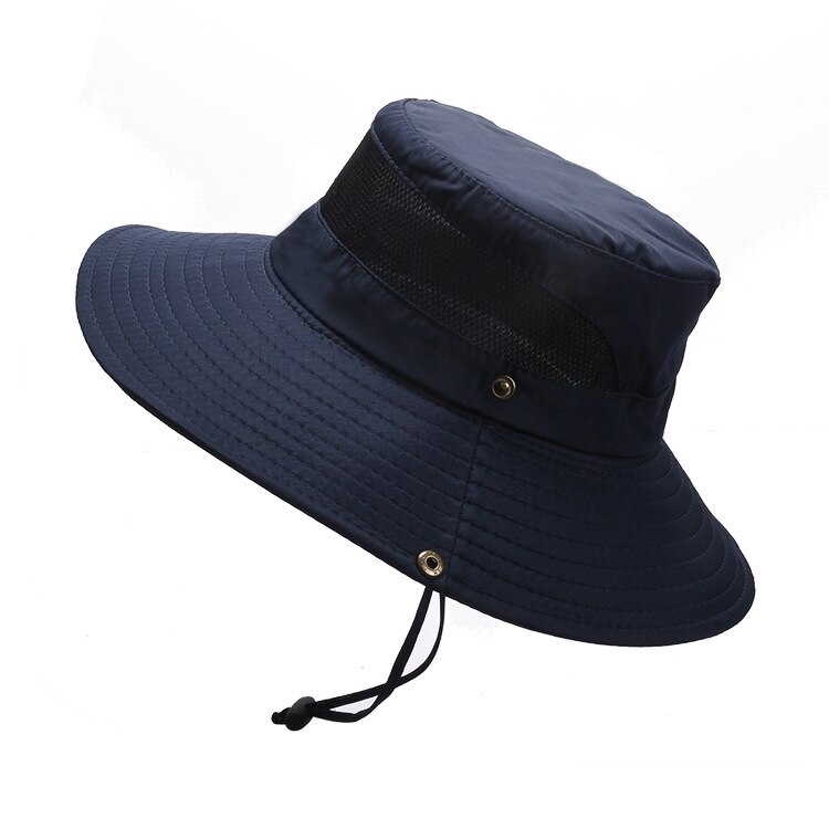 Boonie Hoed Mannen Anti-Uv Zon Hoeden Outdoor Vissen Cap Mode Grote Rand Caps Vrouwen Zomer Hoed Mannelijke Emmer hoed Sombrero Gorros: Navy