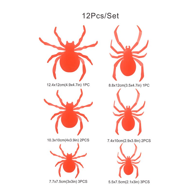 12/24/36Pcs 3D Luminous Spider Wall Sticker Halloween Festival Wedding Decoration DIY Handmade Home Fridge Window Decoration: Red / 1 Set(12Pcs)