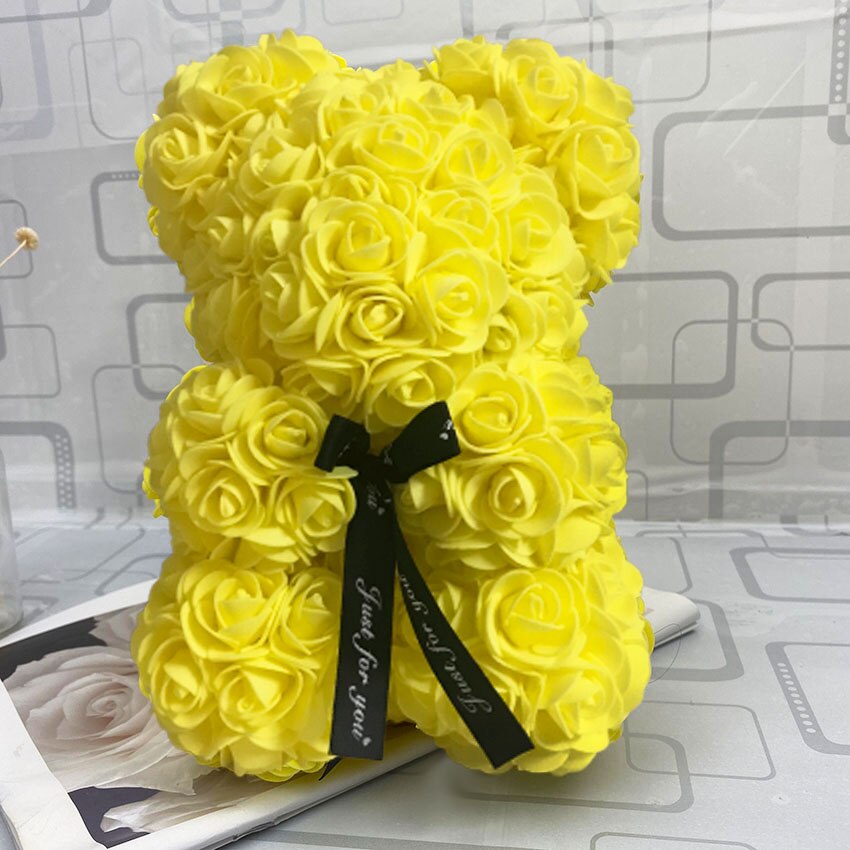 25cm rose bjørn bamse kunstige skum roser til vindue display evig rose evige blomst bryllup valentines: Gul 25cm ingen æske