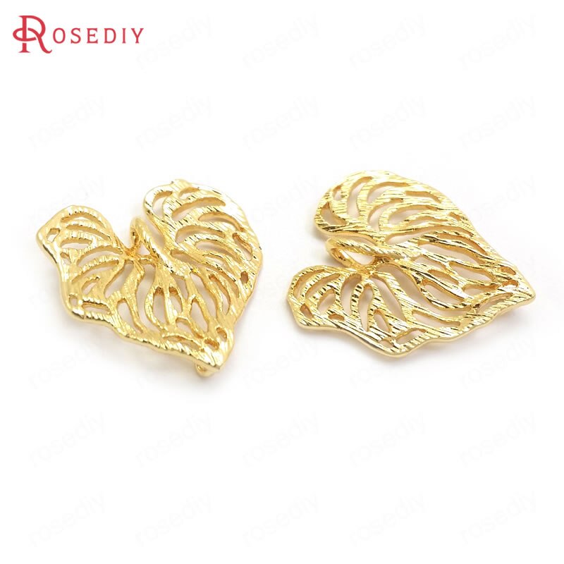(37014)8PCS 20x19MM 24K Color Oro In Ottone Albero Foglia Foglie Pendenti E Ciondoli Pendenti Con Gemme E Perle di Alta Qualità Monili Che Fanno forniture