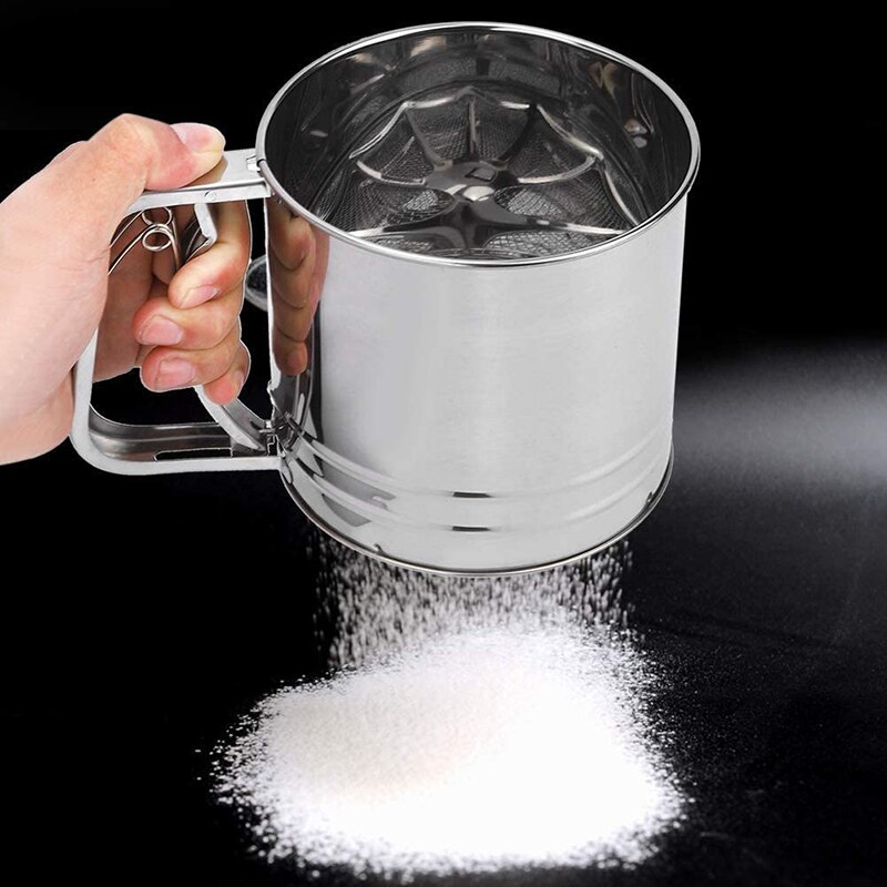Håndholdt melsigte rustfrit stål stor sigte til bagning af mel pulveriseret sukker dobbeltlags mel shaker køkken gadget