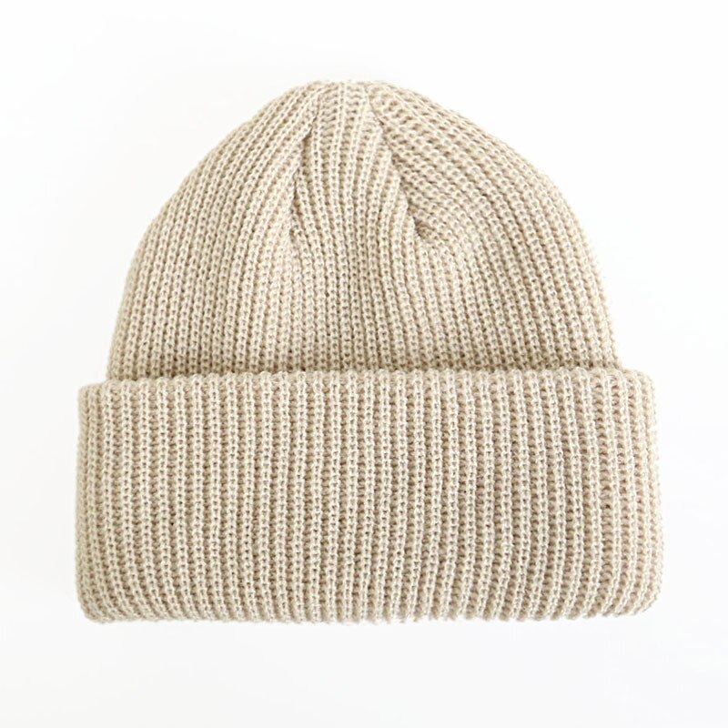 Mössor stickade mössor enfärgade kepsar för höst vinter män kort keps utomhus varm melon keps street keps dam hatt: Beige mössa
