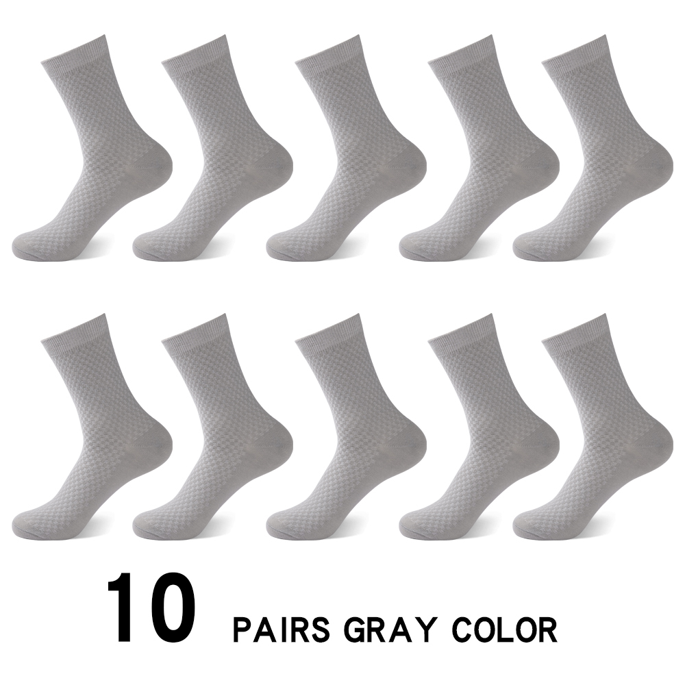10Pairs Casual Bamboo Fiber Men's Socks Business Breathable Deodorant Compression Socks Men Long Big Size EUR 38-46: 10 pairs GRAY