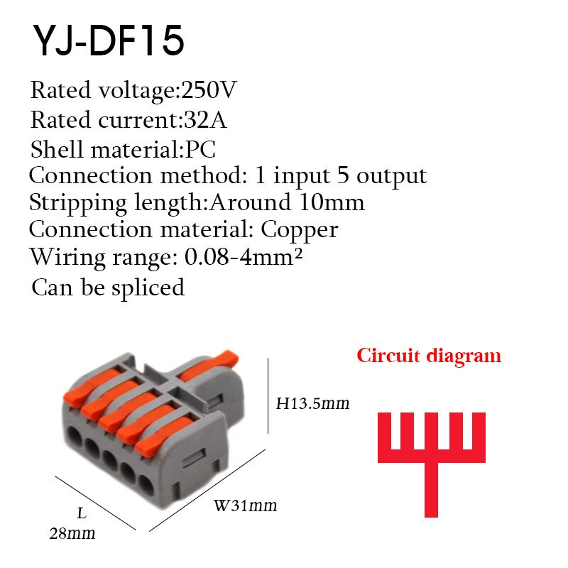Wire Connector Quick Splitter Mini Splicing Universal Conductor Wiring Cable LED Terminal Block Push-in Electrical Connectors: DF15 / 100PCS