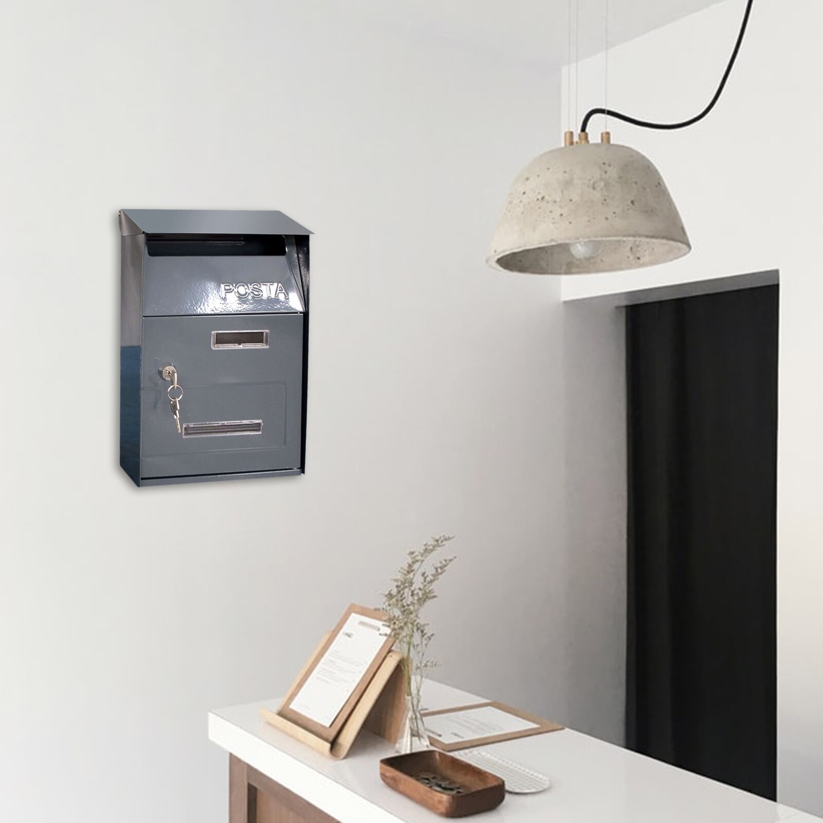 Wall Mounted Post Box Postbox Galvanised Zinc Alloy Outdoor Mailbox Lockable Lock Key Outside Postbox Letterbox for Home Office