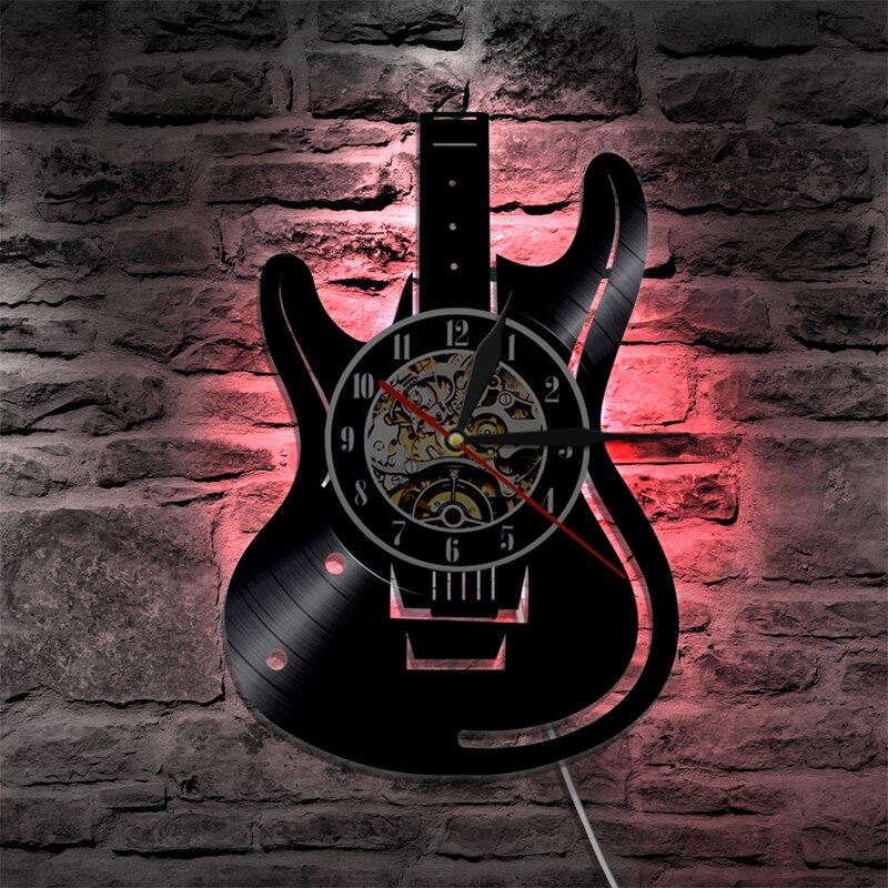 Music Theme Guitar Clock Vinyl Record LED Wall Clock Modern Musical Instruments For Music Lover reloj de pared