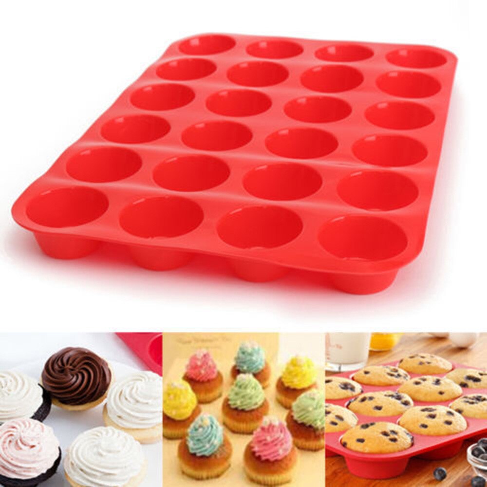 24 Holte Mini Muffin Siliconen Zeep Cookies Cupcake Bakvormen Pan Tray Mould Voor Home Office 0129P0. 3