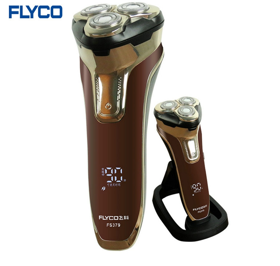 Flyco-Afeitadora eléctrica FS379 para hombre, máquina de afeitar portátil con 1 hora de carga, cuchilla 3D flotante, soporte de Afeitadora eléctrica, recortadora emergente impermeable