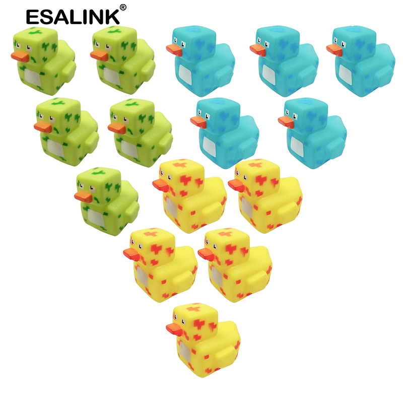 ESALINK15Pcs 5CM Baby Spielzeug Bad Quadratischen Muster Ente Baby Bad Spielzeug Gummi Ente Baby Badewanne Set Neugeborenen Badewanne