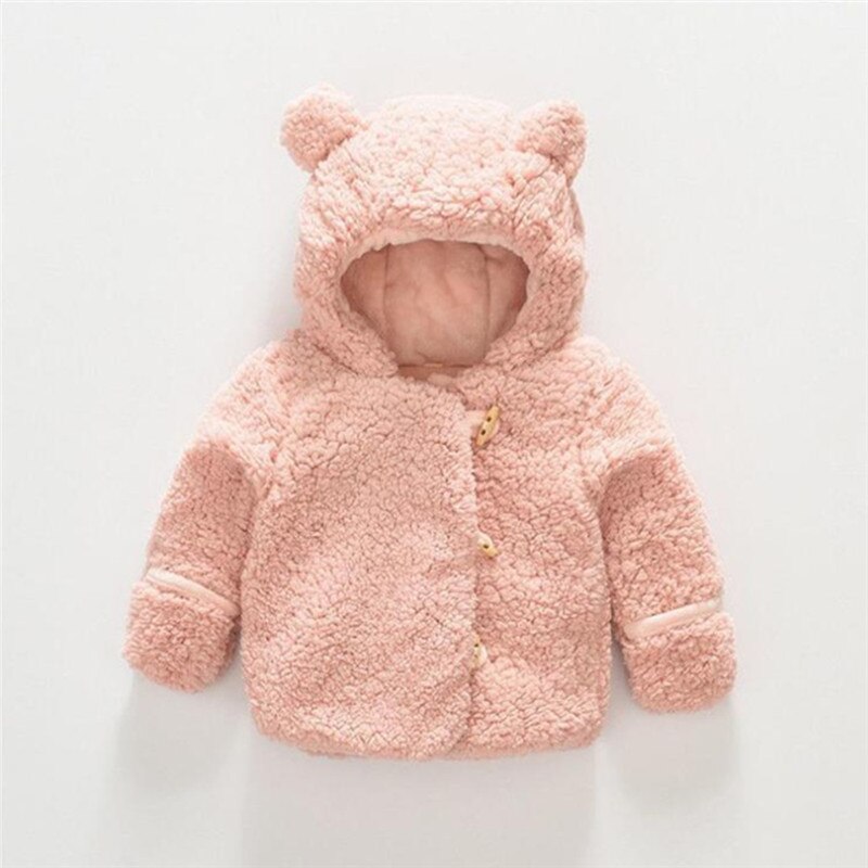 Mudkingdom Baby Clothes Long Sleeve Autumn Winter Ear Hooded Baby Boys Girls Jackets Fleece Thick Warm Outerwear Baby Coats: Pink / 24M