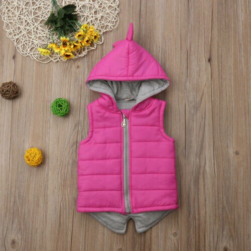 0-5Y infantile enfants bébé fille garçon dinosaure gilet vers le bas à capuche veste à glissière gilet manteau hiver épais vêtements d'extérieur chauds plus récent