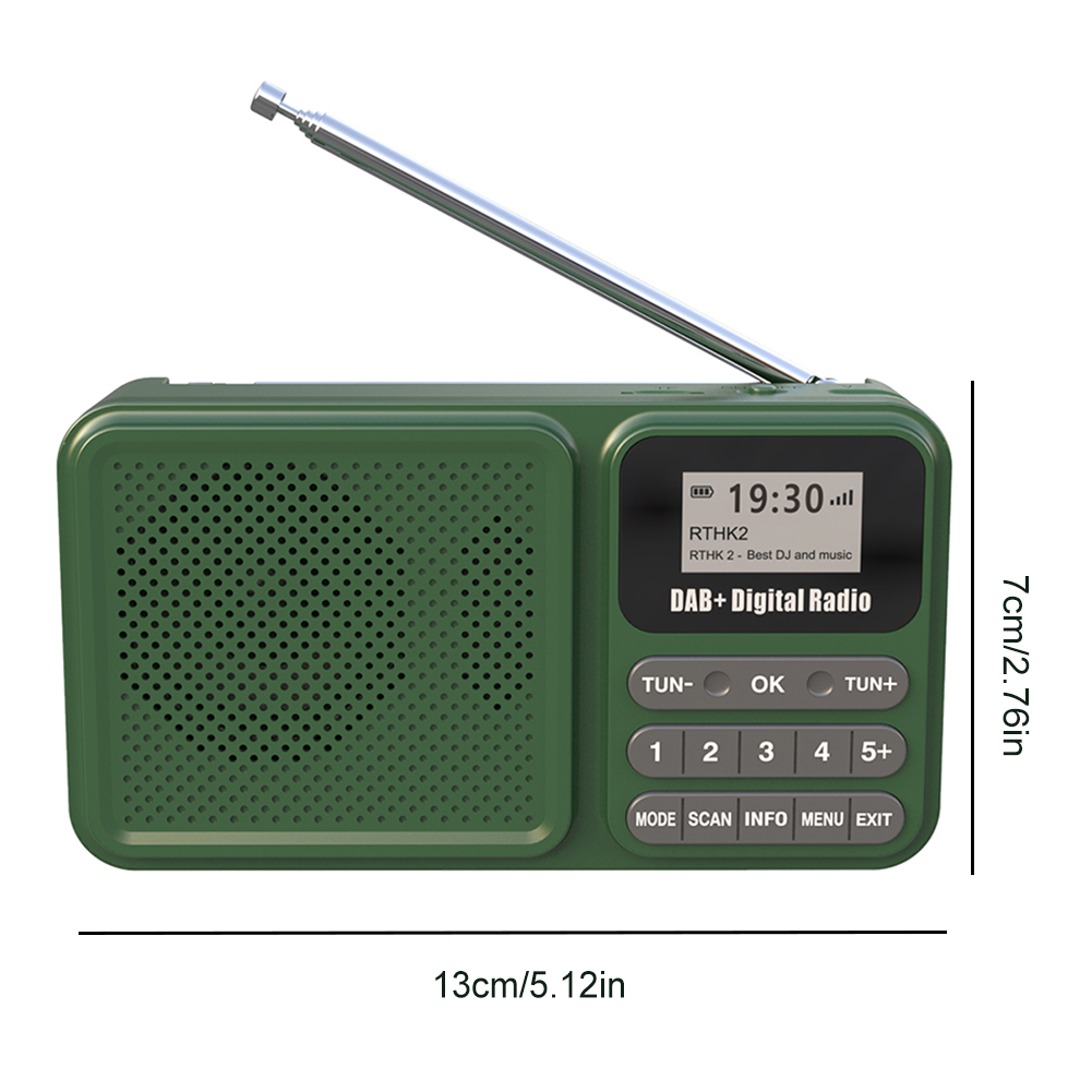 Wireless BT 5.0 DAB+ Digital Radio Portable FM Radio Supports U Disk TF Card MP3 Play Loudspeaker LCD Display Speaker Camping: green