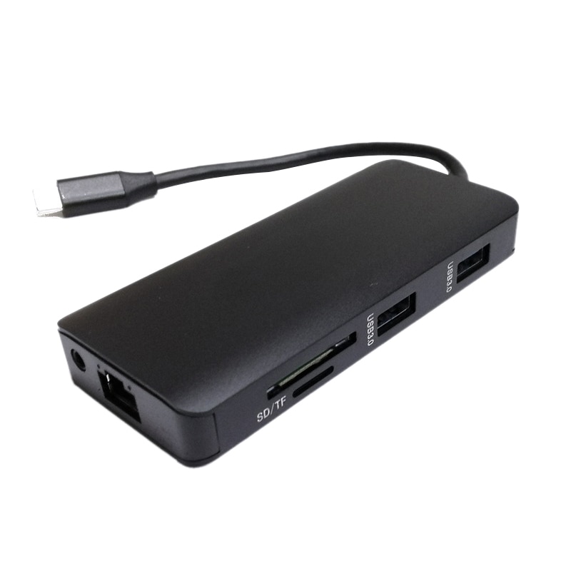 Puerto adaptador multipuerto 9 en 1 USB tipo C a 4K HDMI con VGA Gigabit Ethernet PD carga USB 3,0 puertos lector de tarjetas SD