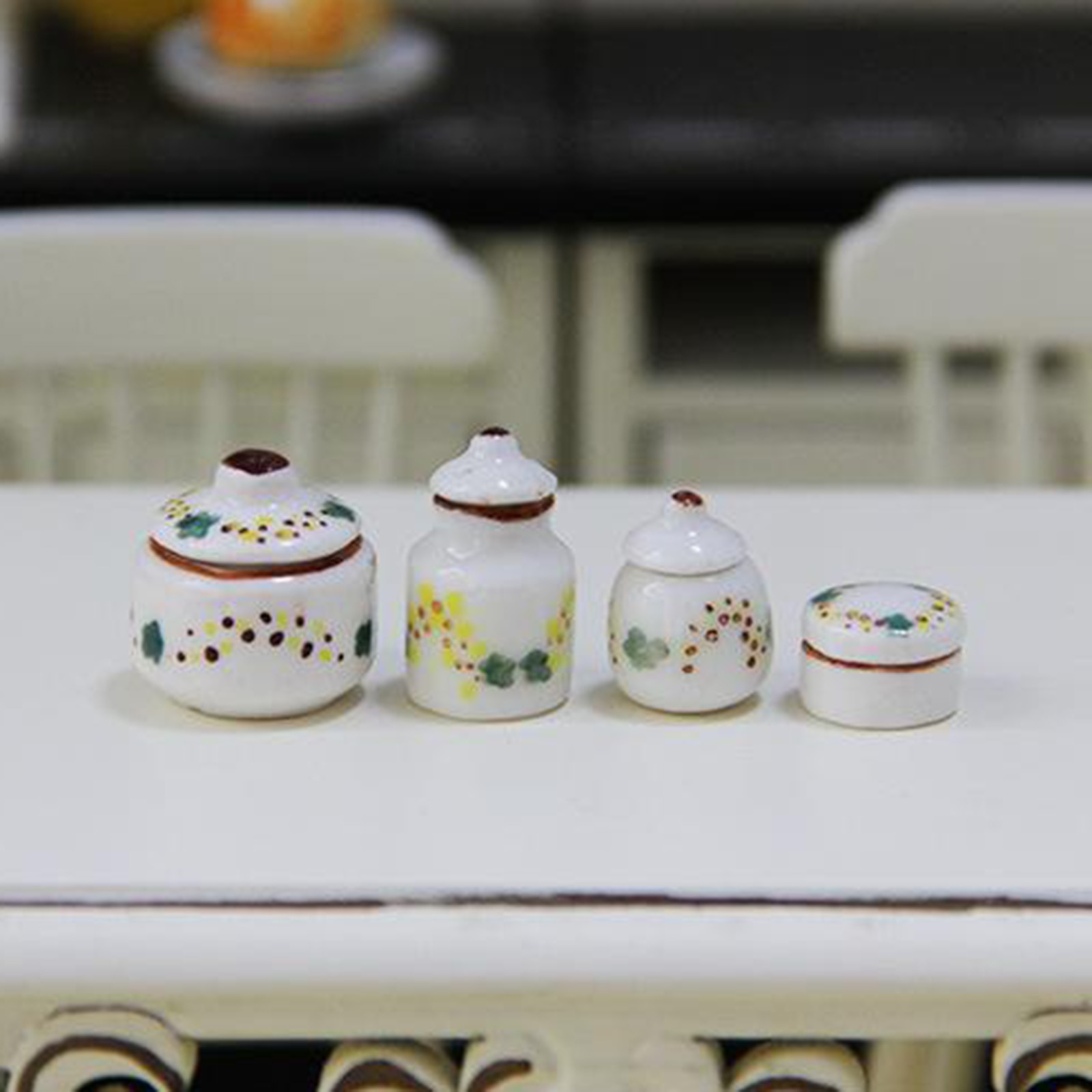 4Pcs 1:12 Poppenhuis Miniatuur Keramische Potten Blikjes Kruiden Jar Set Meubilair Speelgoed Poppenhuis Accessoires