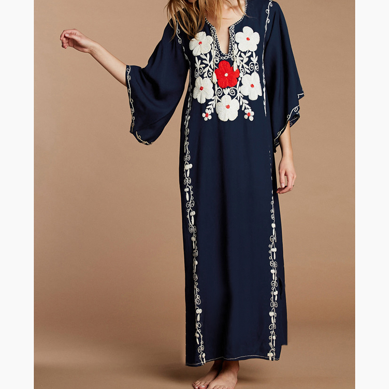 Embroider Cotton Beach Dress Women Cover ups Swimwear Pareo Beach Vestidos de Playa Bathing suit cover ups Tunic