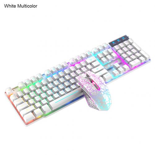 T3 Draadloze Oplaadbare Kleurrijke Licht Gaming Toetsenbord Muis Set Voor Laptops: White  Multicolor