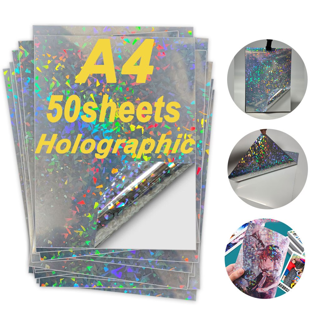 10/20/30/40/50/100 Sheets Holographic A4 Pirnting Paper Printable Vinyl Sticker Paper Adhesive Self-copying Paper Waterproof: 50 Sheets C