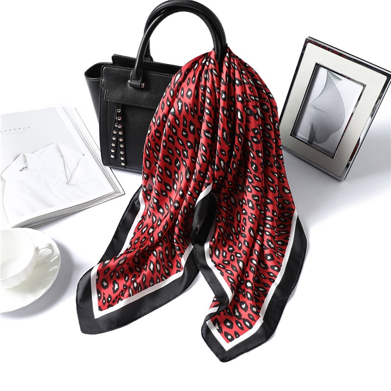 Leopard firkantet silketørklæde kvinder print hals tørklæder hårbånd tilbehør dame foulard hånd tørklæde slips: Fj185-3