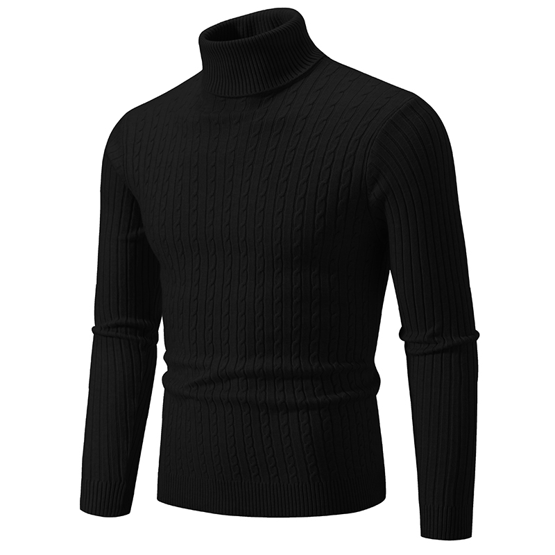 Herregenser med høy hals ensfarget pullover strikket varm avslappet polokrage joggetøy ull herre vinter utendørs topper: S / Svart