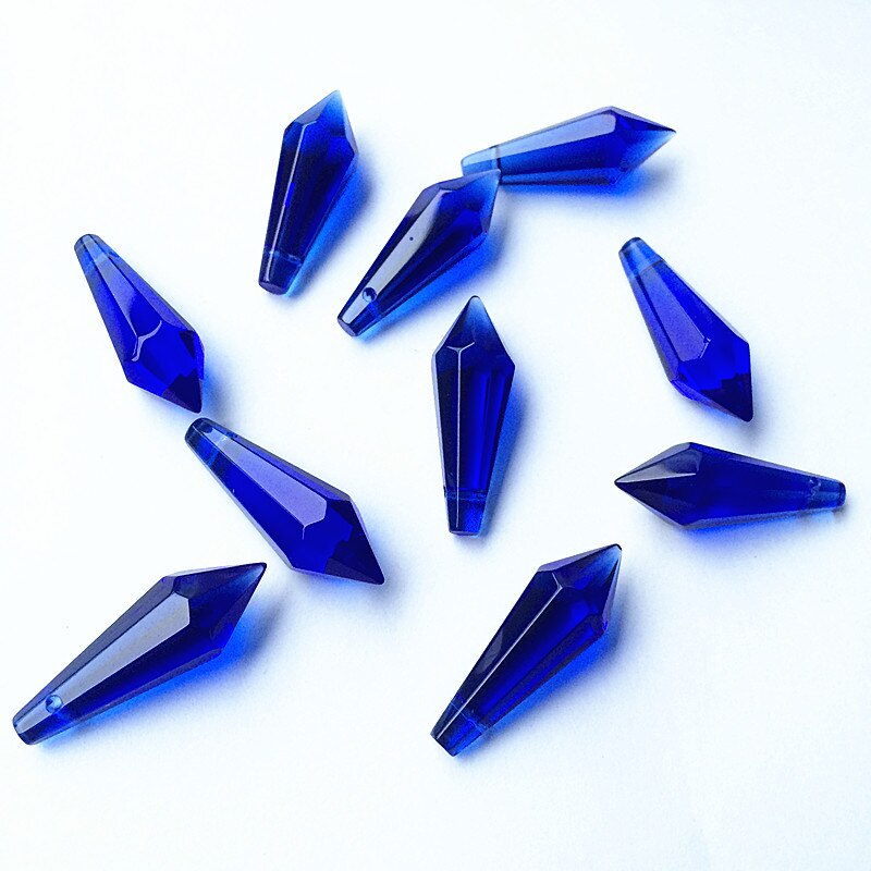 20 Stks/partij 36 Mm Blauw Ijspegel Kroonluchter Prisma Onderdelen Crystal Aaa Glas Opknoping Hanger Voor Lamp Decoratie + Gratis ringen