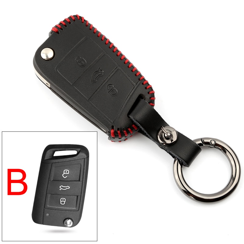 Leather Car Key Cover Case for VW Volkswagen Tiguan mk2 Magotan Passat B8 Polo Golf 4 5 6 7 mk7 Jetta mk6 Eos Scirocco: B  Red