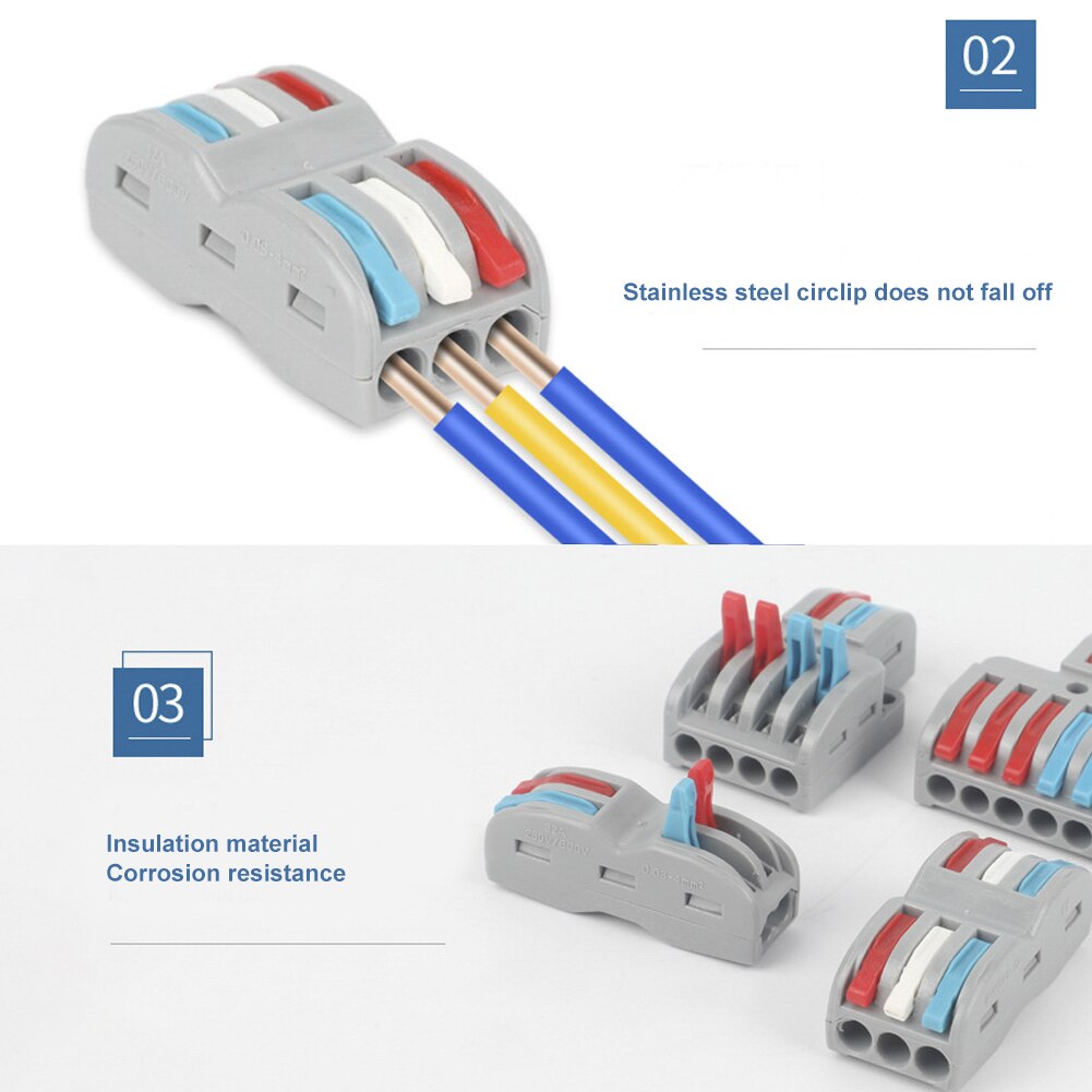 Wire Connector Quick Terminal Block Plug Adapter 2/3/4/6 Way Push-in Terminal Block Fast Cable Connector for 28-12AWG Universal