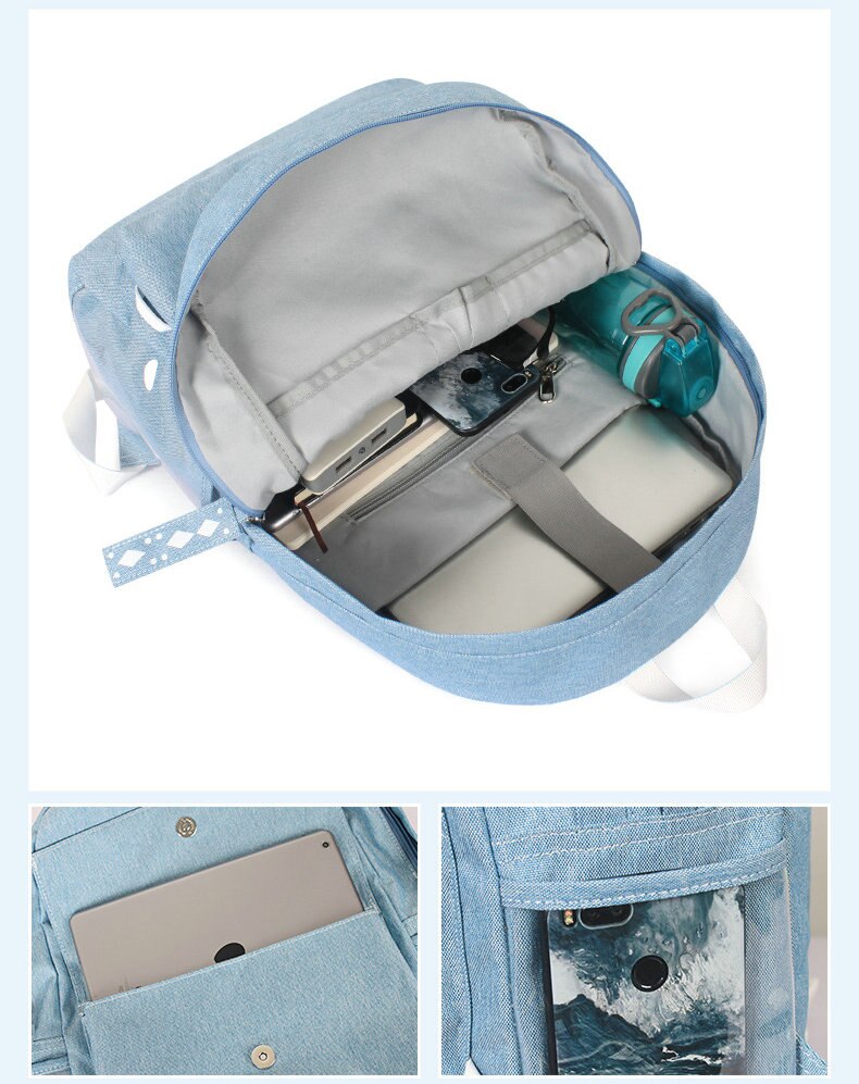 Rdywbu Denim Backpack - National Style Laptop Bag - 20-35L - Unisex Travel School Bag