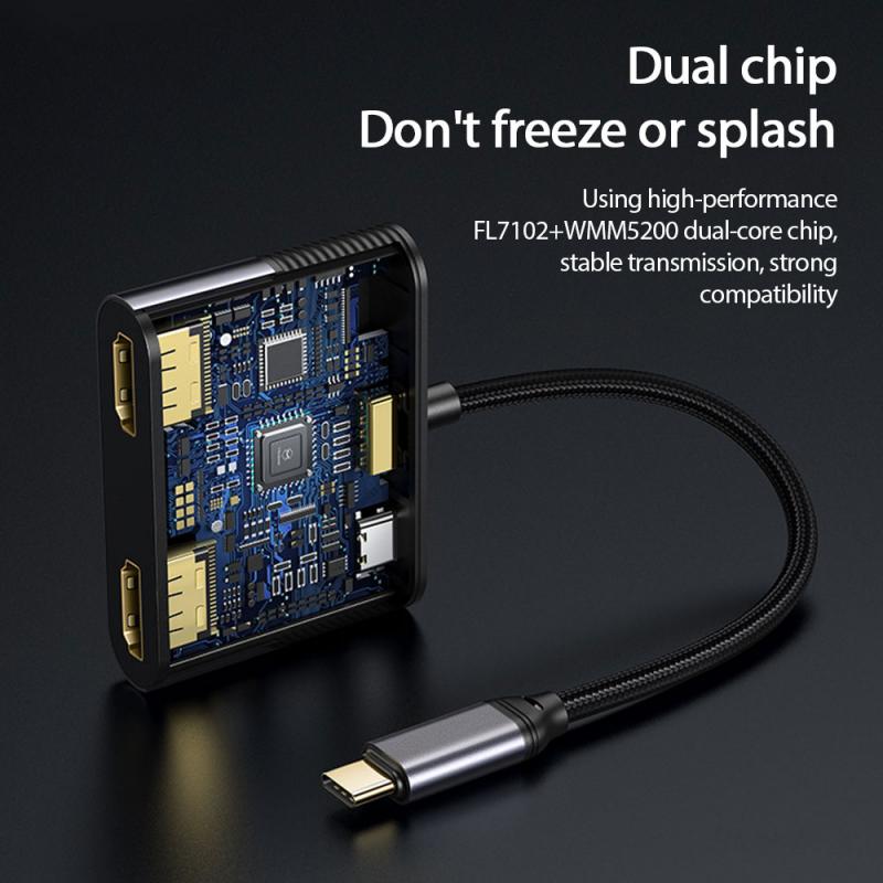 4k usb type c til Dobbel hdmi kvinnelig 100w pd hurtiglading kontor tilleggsadapter hdmi omformer til macbookpro samsung  s9