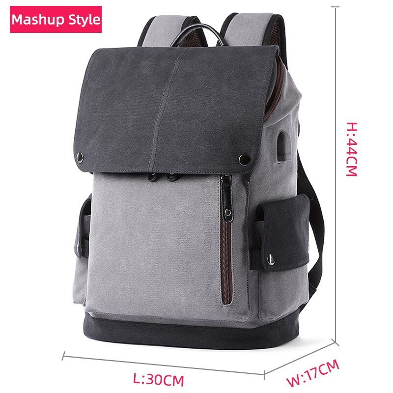 MOYYI degli uomini 14 pollici Del Computer Portatile Zaino della Tela di Canapa Dell'annata Zaino Unisex Borse Da Viaggio USB di Ricarica Zainetto Studente Mochia: Mashup Gray