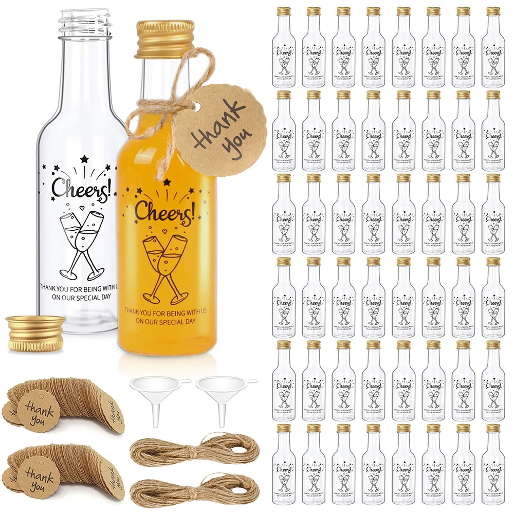50 unids/set 1,7 oz/50ml Mini botellas de vino con tapas de rosca doradas embudos para vino jugo Alcohol licor casero favores de de boda: Default Title