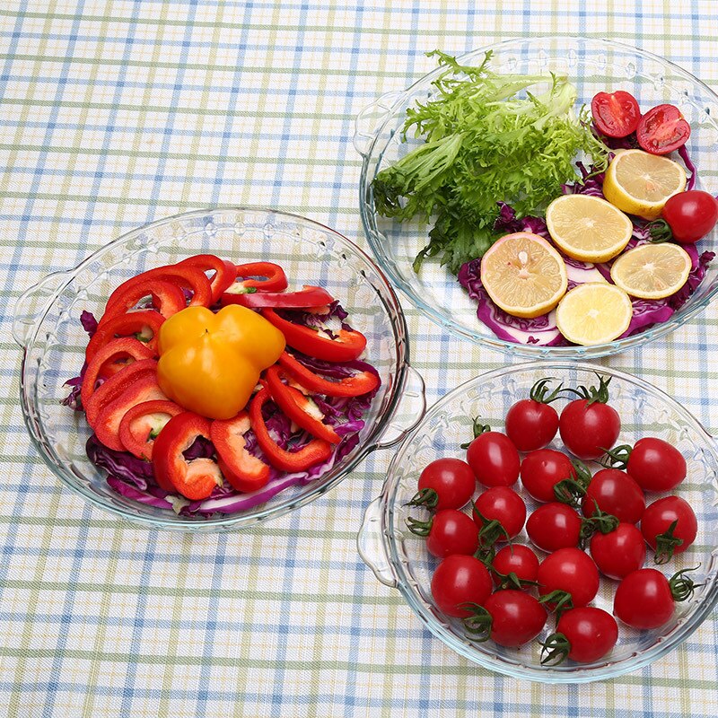 Tempered Glass Bakeware Plate Kitchen Microwave Oven Baking Tray Salad Fish Chicken Plate Round Clear Glass Cookware Pie Plate