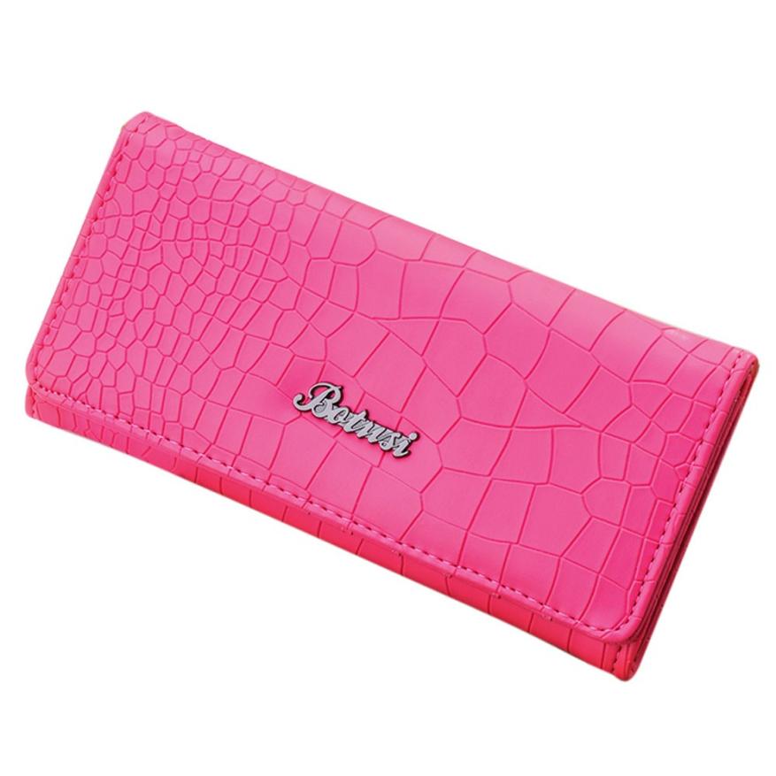 2018 nowych kobiet wzór z kamieniem monety kiesy długi portfel na karty posiadacze torebka Feminino Portmonee kobiety magnes Carteras: gorąco różowy