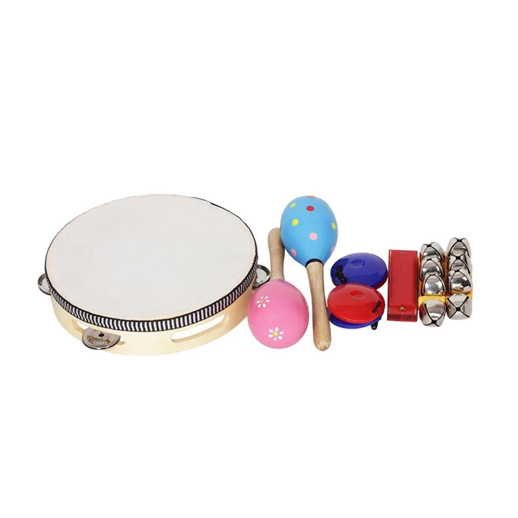 1 set /8 stück handrassel, kastagnetten, mundharmonika, tamburin, mini-percussion