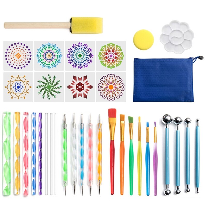 35pcs Mandala Dotting Pen Tools Set for Painting Rock Stone Acrylic Stick Template Stencil Sponge Tray