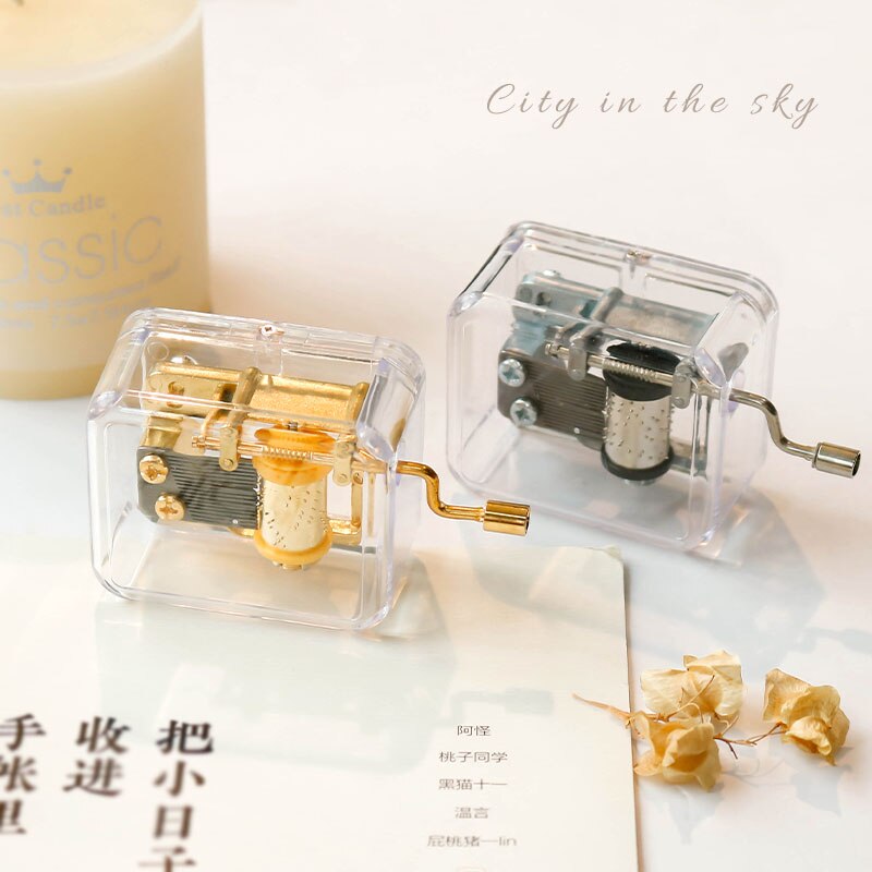 Mini Transparent Hand-Cranked Clockwork Metal Movement Music Box Music Box