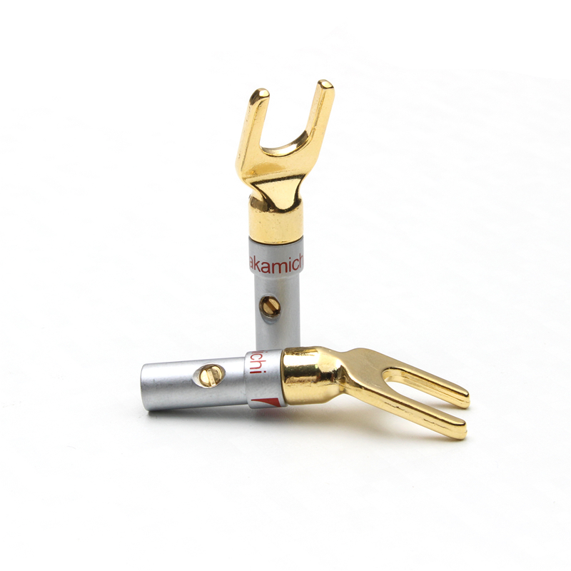 6Stck Nakamichi Y/U-typ Banane Stecker einstellen Gold-Überzogene Draht Anschlüsse Gabel Spaten Lautsprecher Stecker Adapter Audio- Anschlüsse einstellen