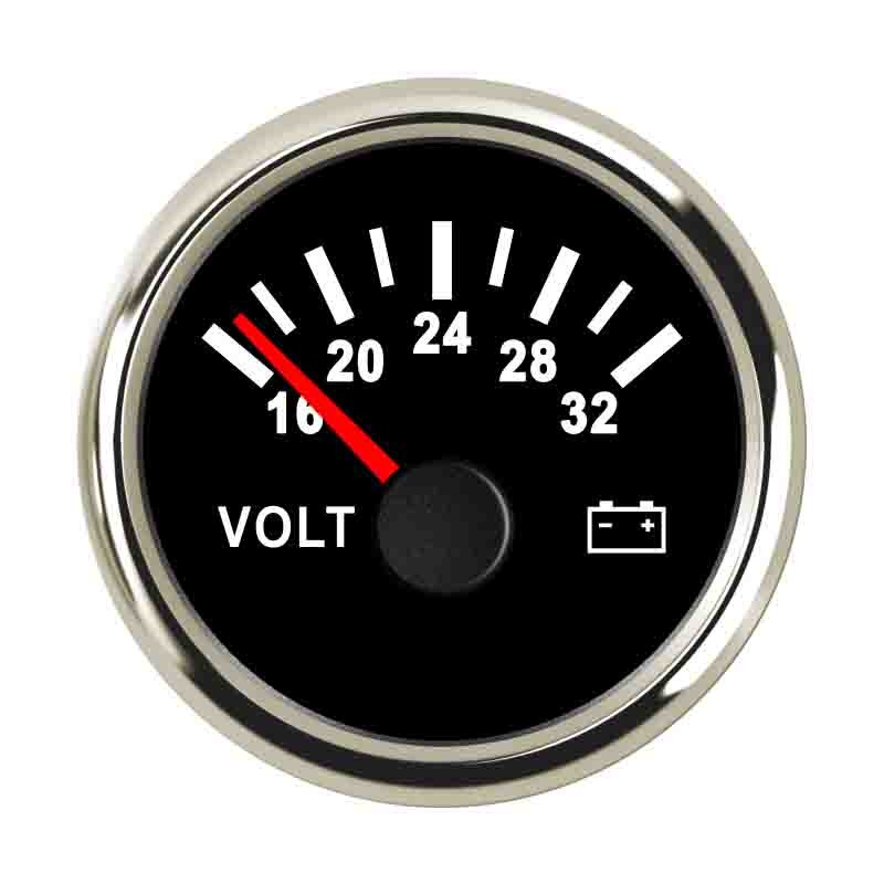 Universell marin båt bil voltmeter mätare 9 ~ 32 v arbetsspänning 52 mm vattentät spänningsindikator med röd bakgrundsbelysning: Svart silver 1632v