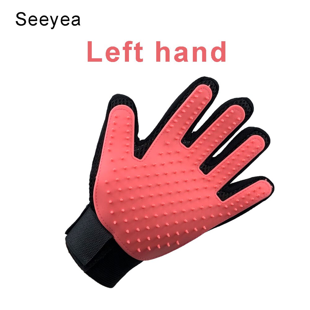 Seeyea-guante de aseo para mascotas, cepillo de silicona para quitar el pelo de gatos, peines de limpieza, guantes de masaje para el cuidado de gatos: Le-Pink-Hair Hand