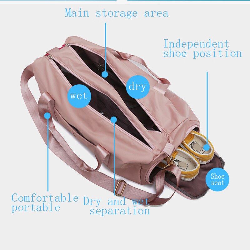 Sac de voyage de grande capacité salle de sport sac de sport de natation séparé vêtements humides chaussure poche épaule messager Couple sac à main