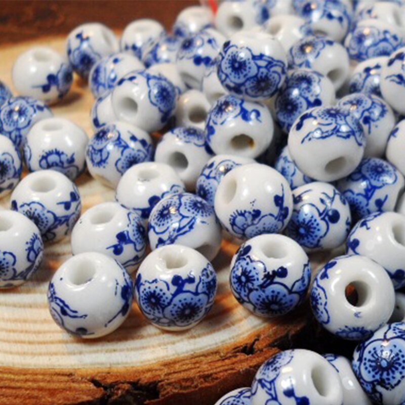 50Pcs 10mm Jingdezhen Big Hole Ceramic Beads Flower Porcelain Beads Handmade For Bracelet Making DIY Jewelry Making: 7