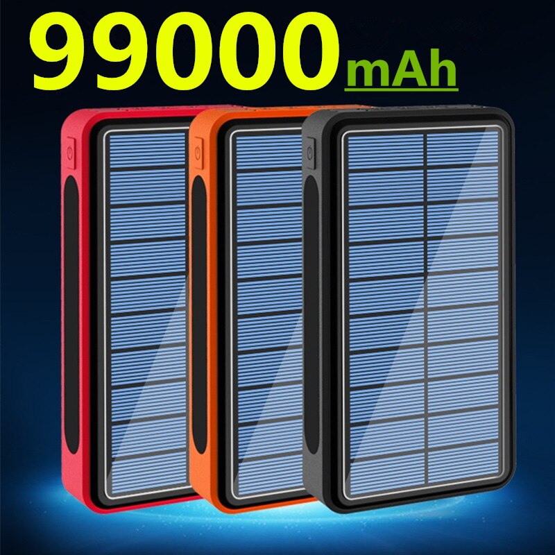 Samsung-Banco de energía Solar Xiaomi Iphone, 99000mAh, gran capacidad, portátil, para exteriores, LED, 4USB, carga rápida