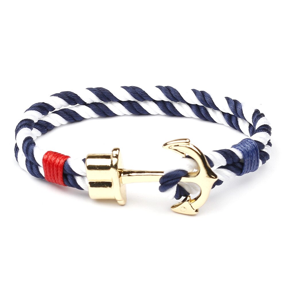 Mode Mannen Armbanden Gevlochten Polsband Nylon Armband Mannen Gouden Legering Haak Anker Touw Bangle Sieraden Pulseras