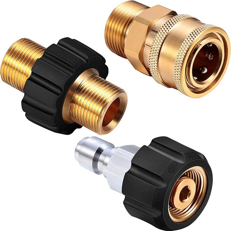 3 Pieces Brass Pressure Washer Adapter Set 14 Mm 3/8 Inch Quick Hose Plug For Pressure Washer Garden Hose Connection: Default Title
