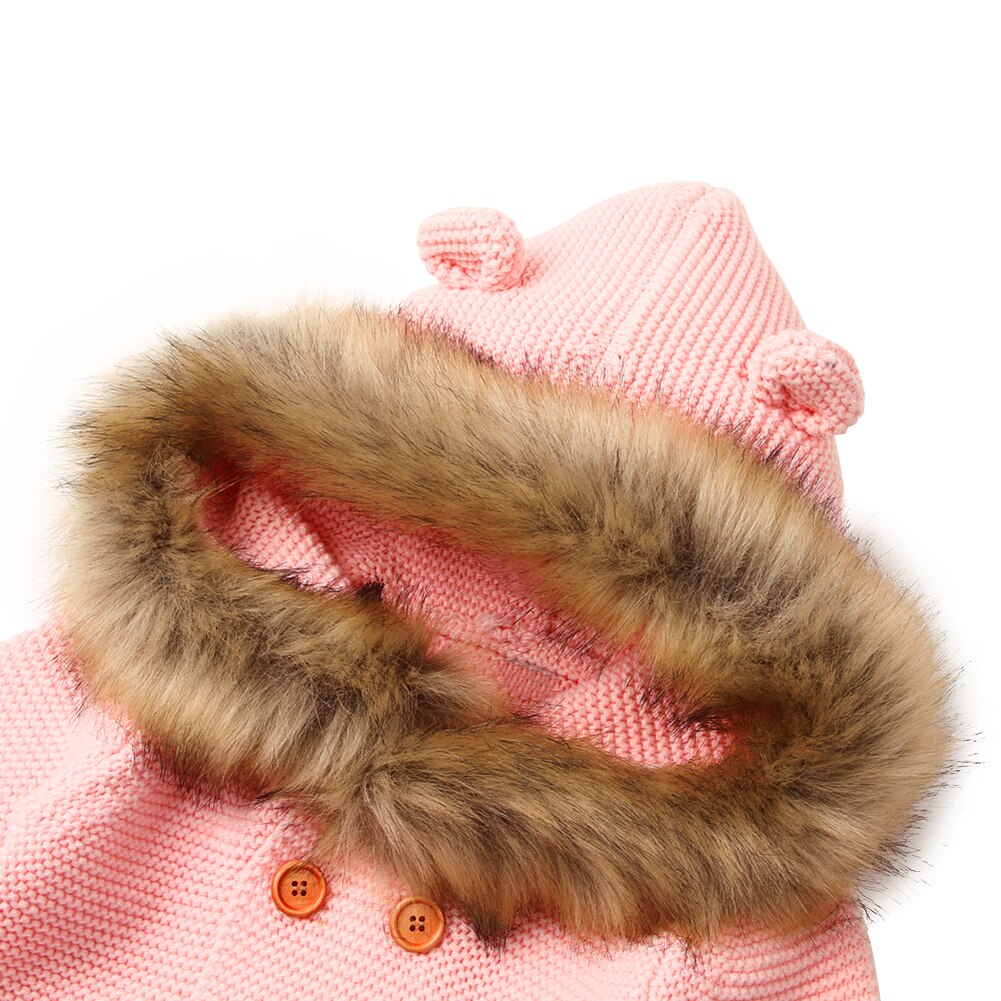 Bébé tricoté manteau mignon à capuche col de fourrure pull à manches longues infantile hauts pour bébé enfants filles garçons